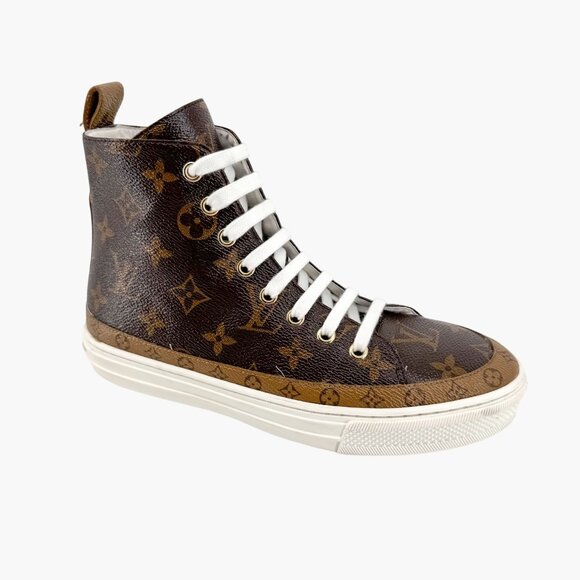 Louis Vuitton Stellar High Top Sneaker Boots Size 36.5 US 6.5 Brown LV Monogram - Picture 9 of 15